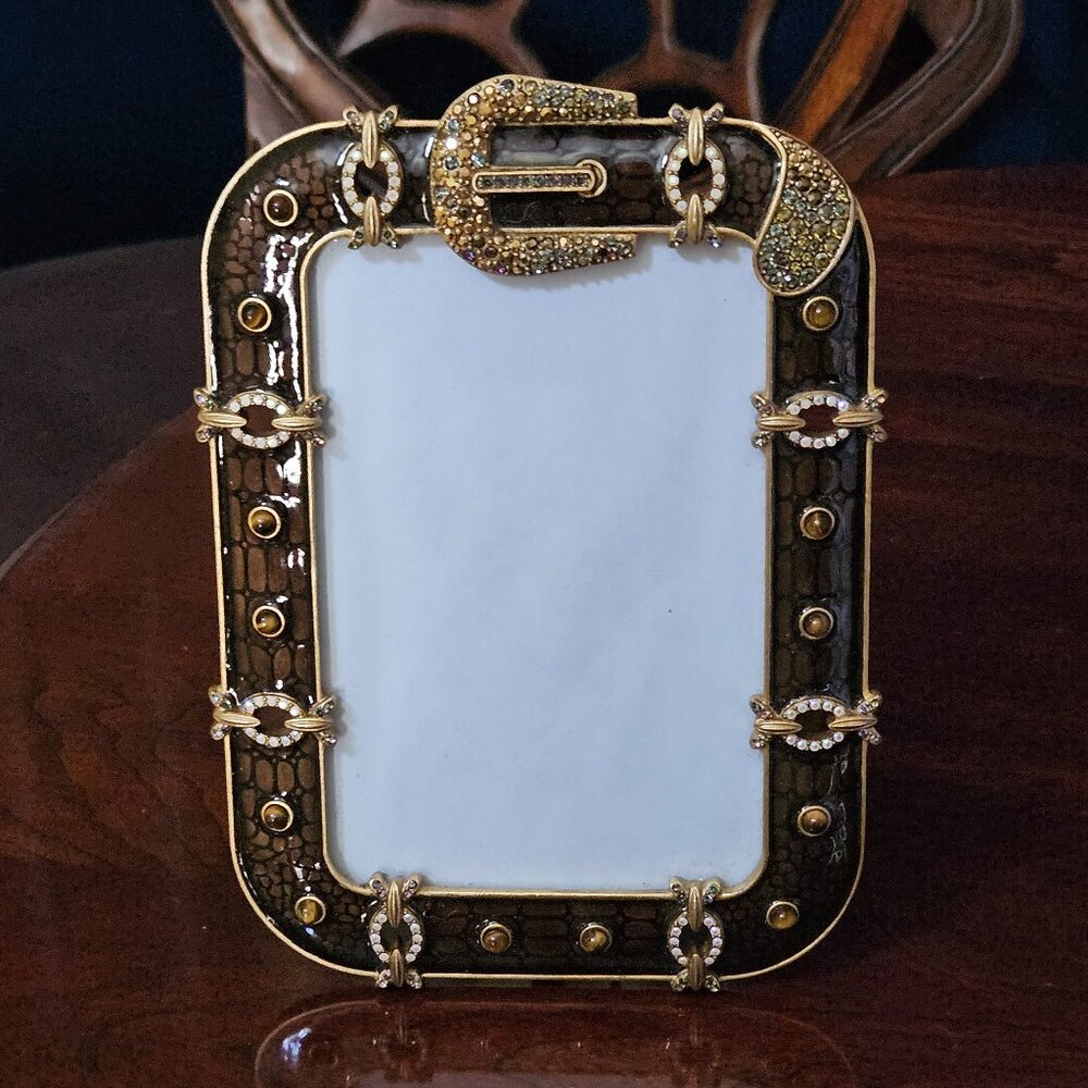 RARE $850 JAY STRONGWATER BELT BUCKLE LIBRE JUNGLE DECO CRYSTAL ENAMEL FRAME
